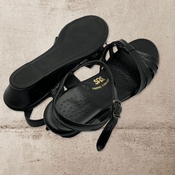 SAS TriPad Comfort Womens Black Patent Leather Ankle Strap Sandals Size 9 - Picture 4 of 6